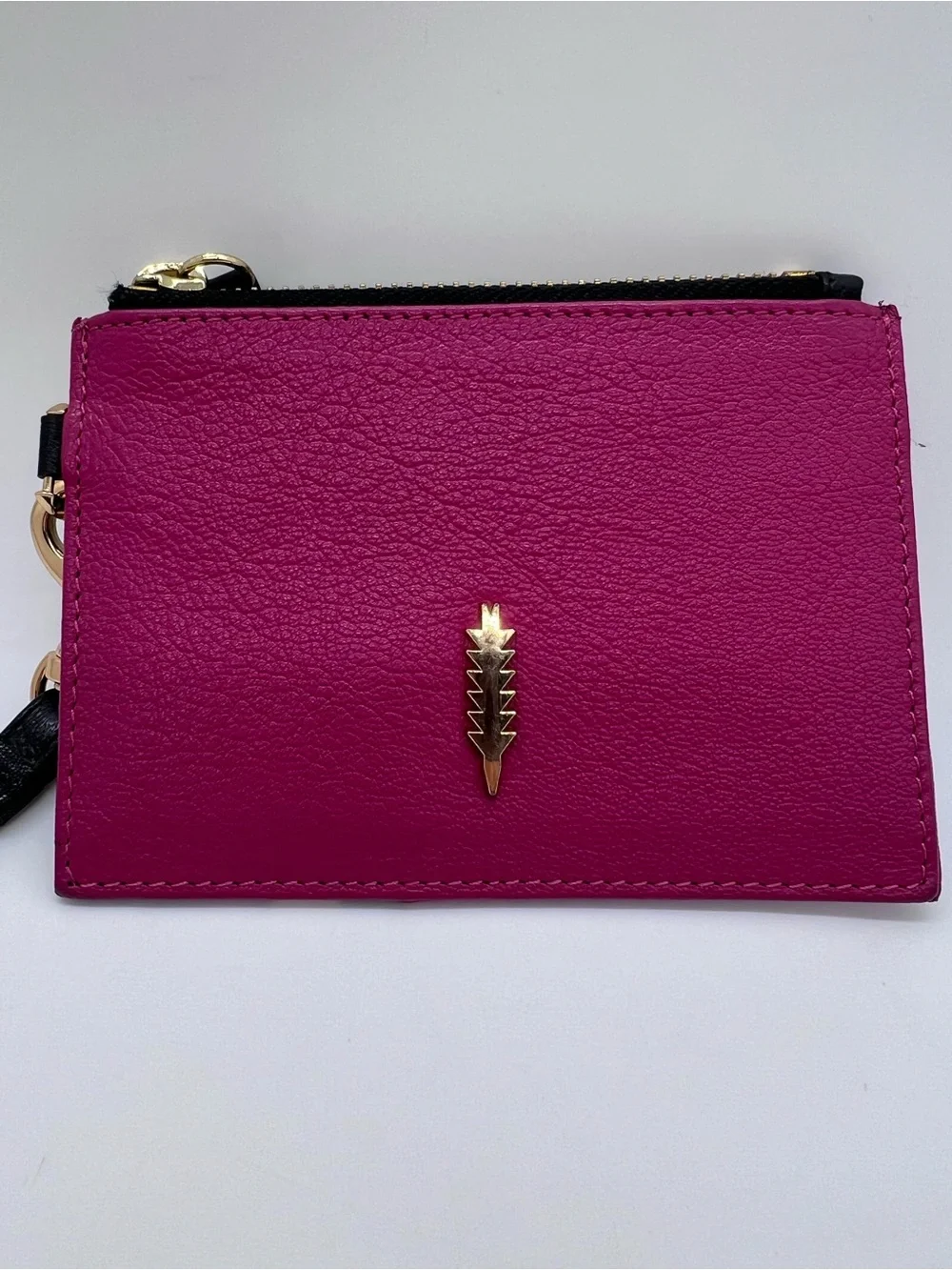 Thacker Women's Fuchsia Leather Wristlet Card Holder with Gold Accent